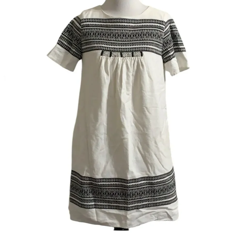 Madewell Cabana Jacquard Shift Dress F0100 XS $158 Ivory Black